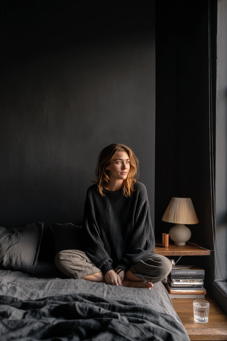 Black Bedroom for a Quiet City Apartment