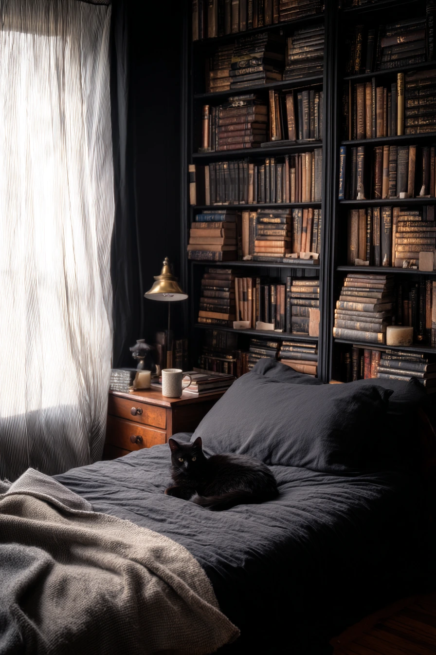Black Bedroom for a Book Lover