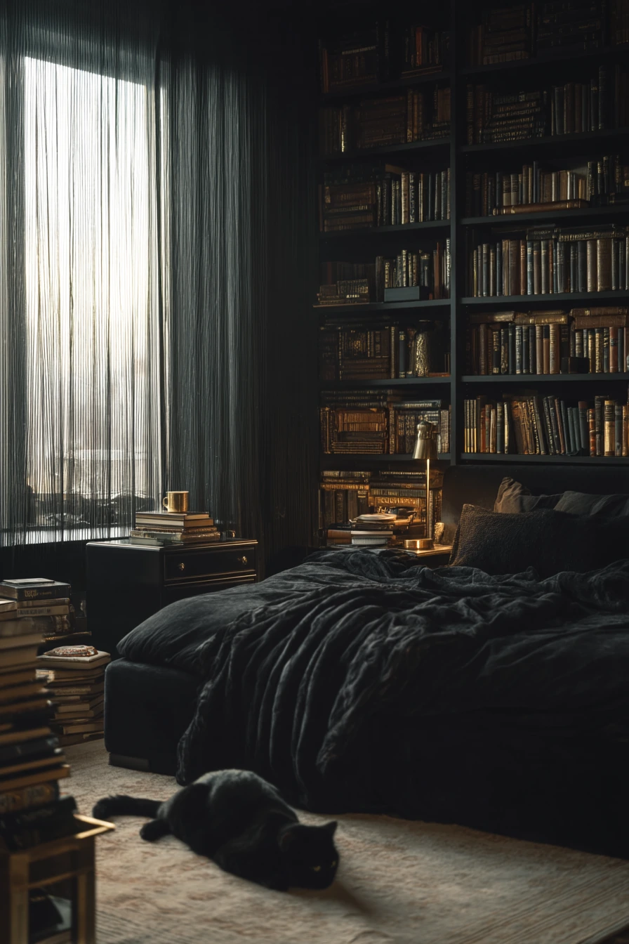 Black Bedroom for a Book Lover