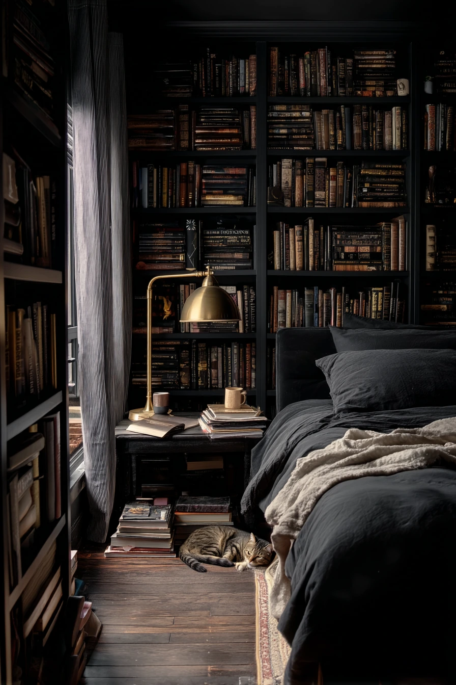 Black Bedroom for a Book Lover