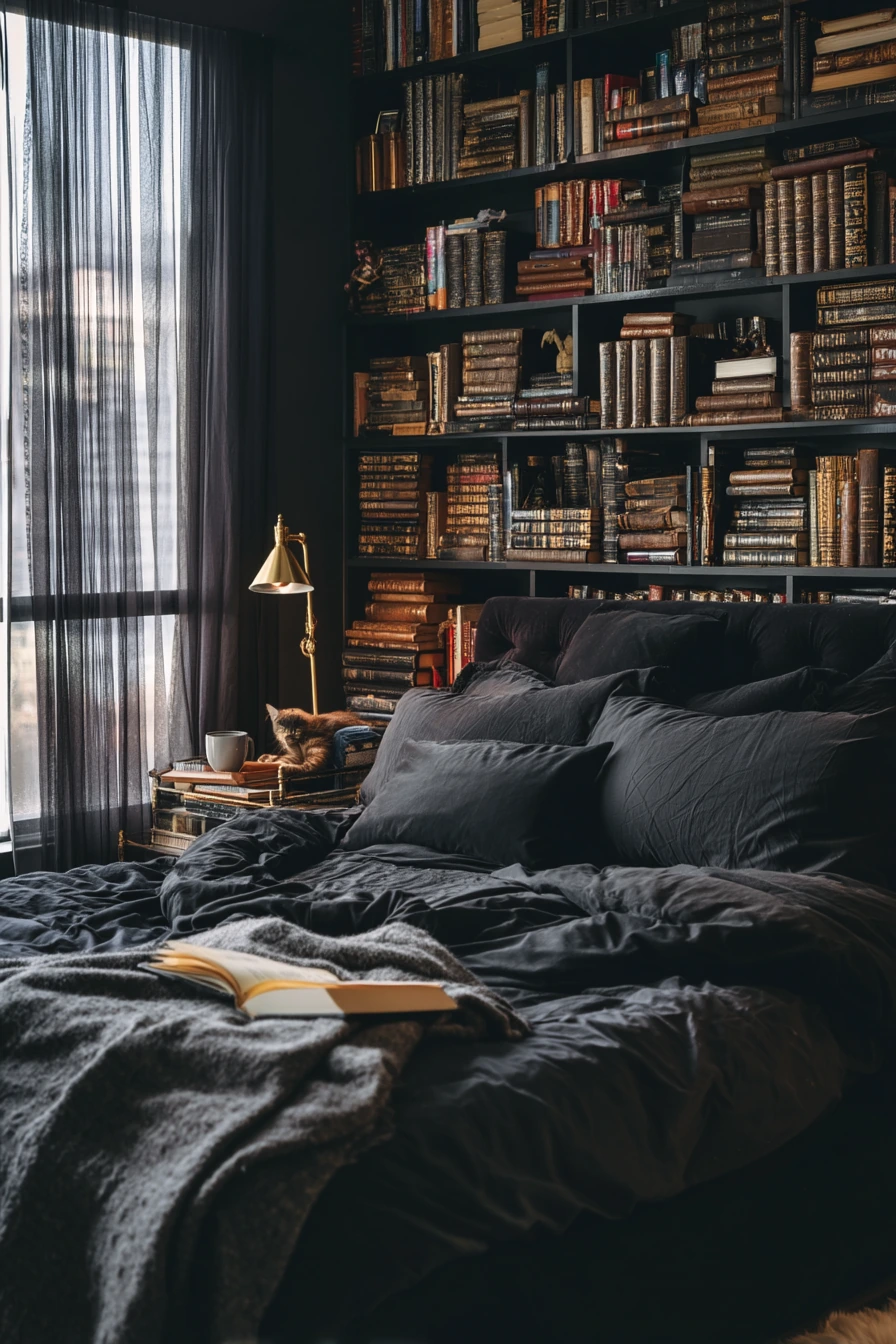 Black Bedroom for a Book Lover