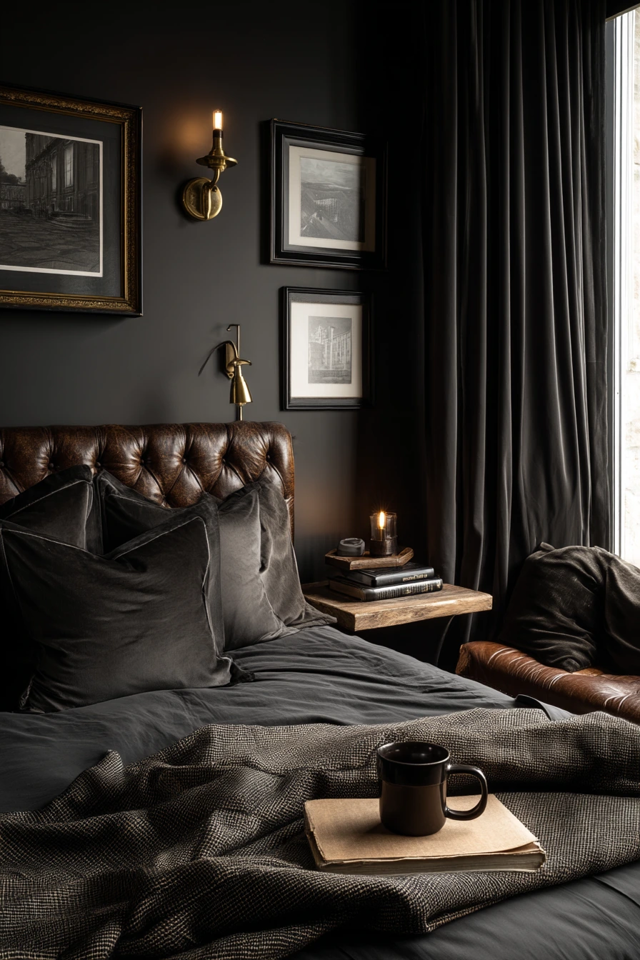Black Bedroom with a Worn-in Boutique Feel
