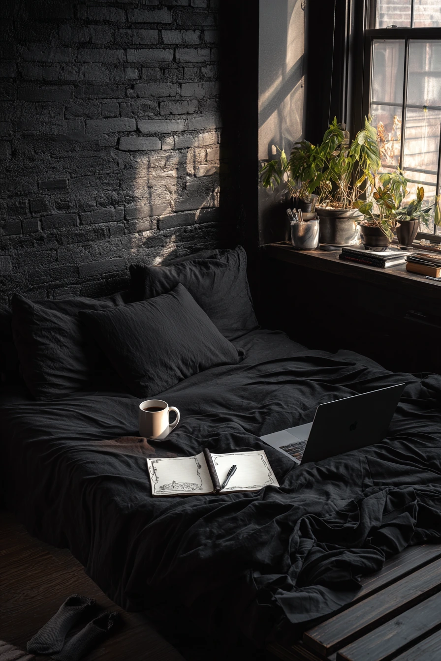 Black Bedroom for a Creative Weekend Reset