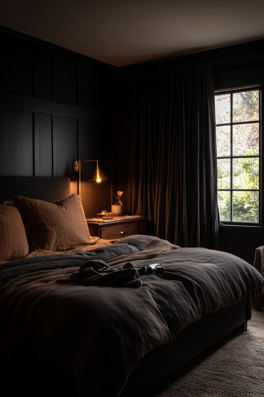 Monochrome Bedroom with Warm Night Lamps