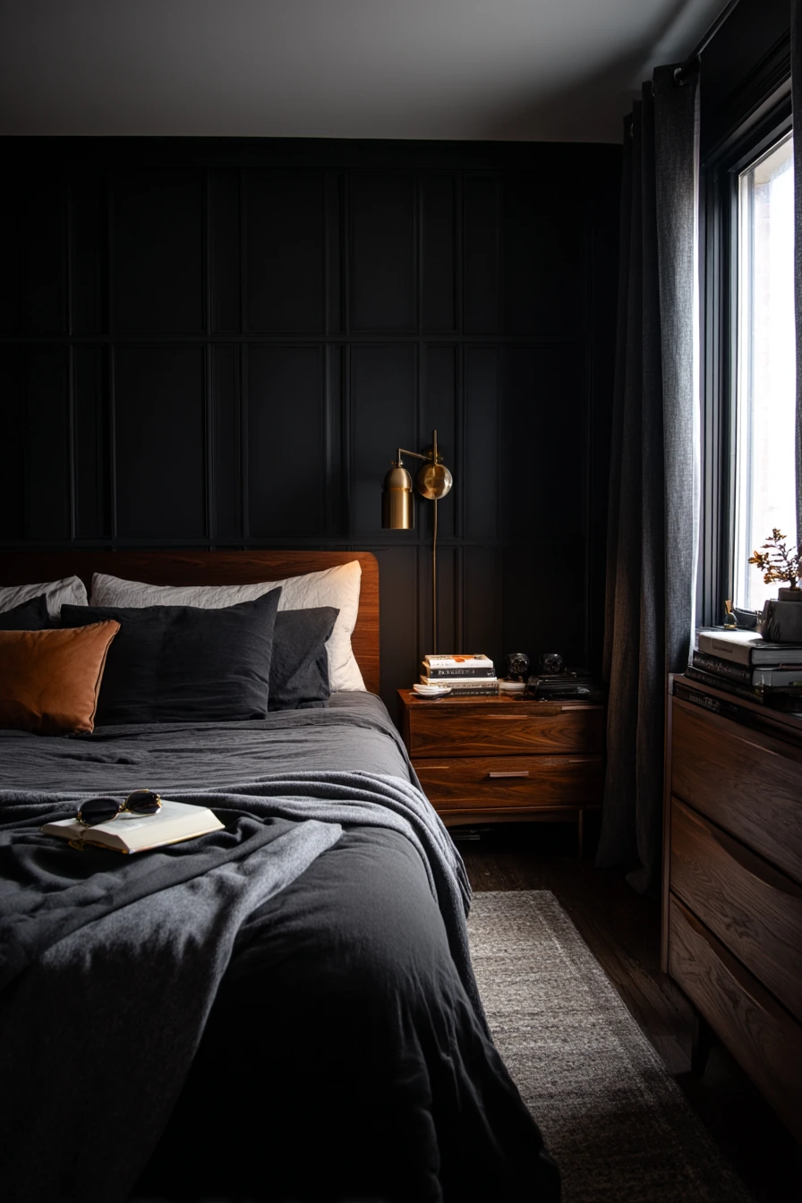 Monochrome Bedroom with Warm Night Lamps