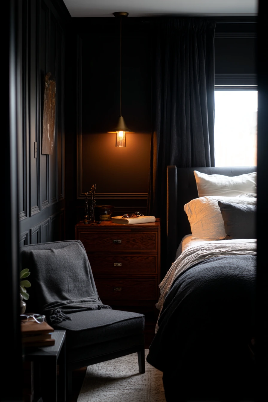 Monochrome Bedroom with Warm Night Lamps