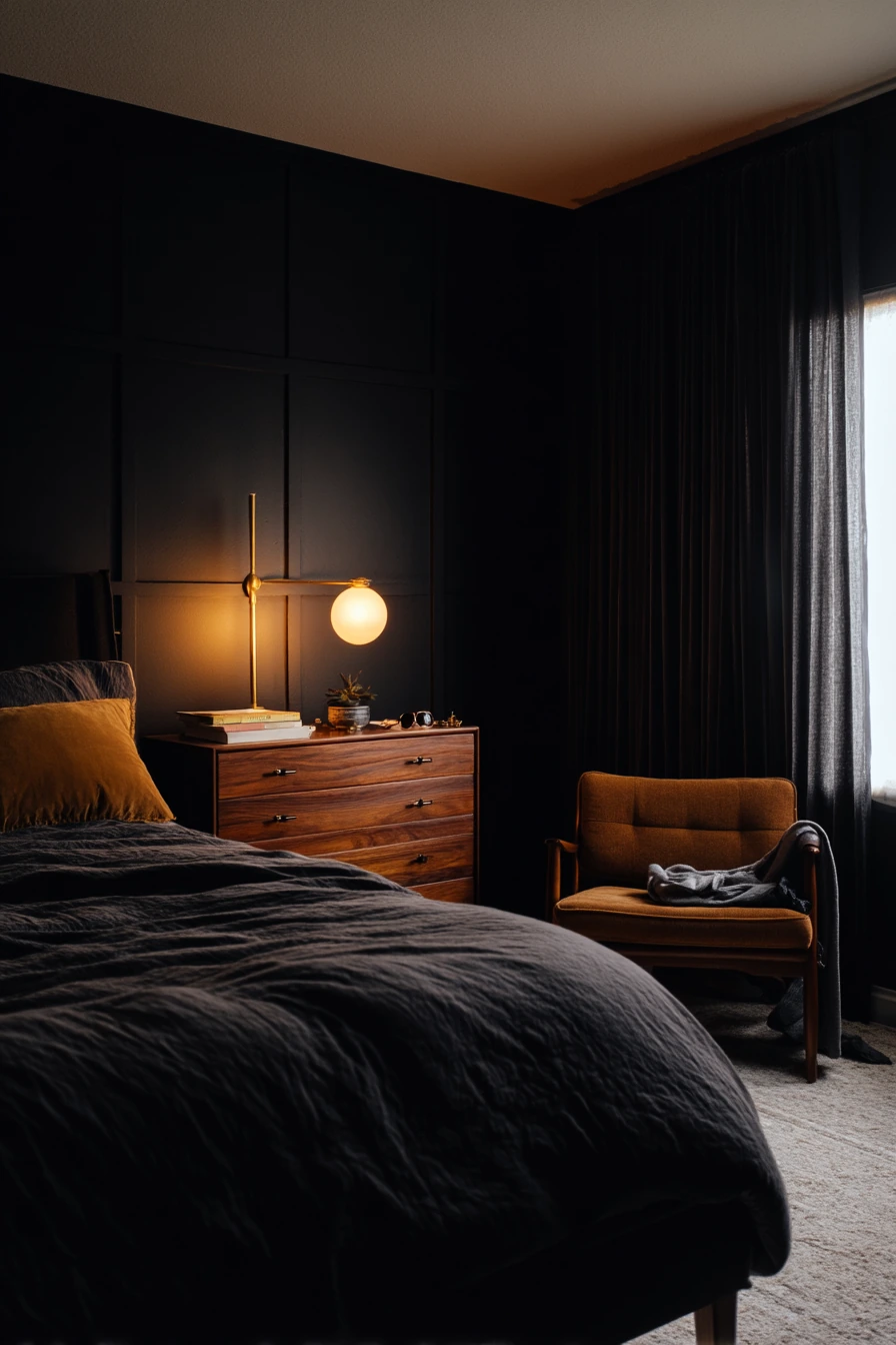 Monochrome Bedroom with Warm Night Lamps