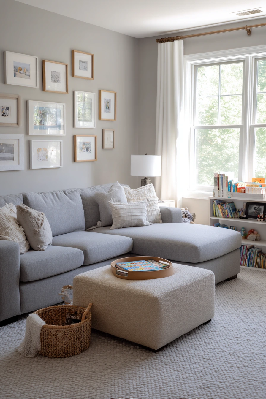 Gray Living Room with Kids at Home