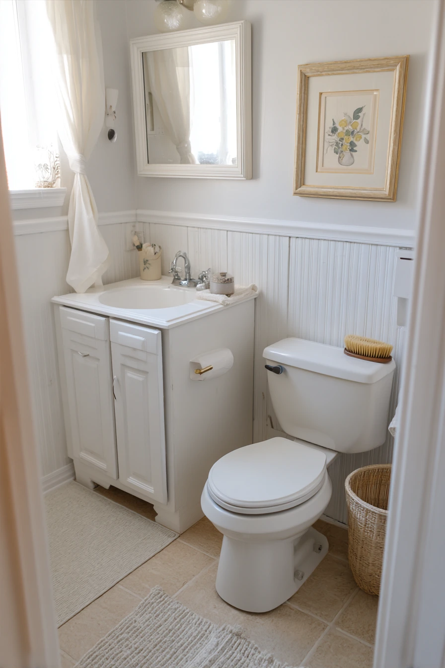 Budget-Friendly White Bathroom with Thrifted Touches