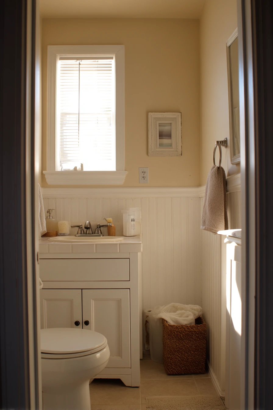 Budget-Friendly White Bathroom with Thrifted Touches