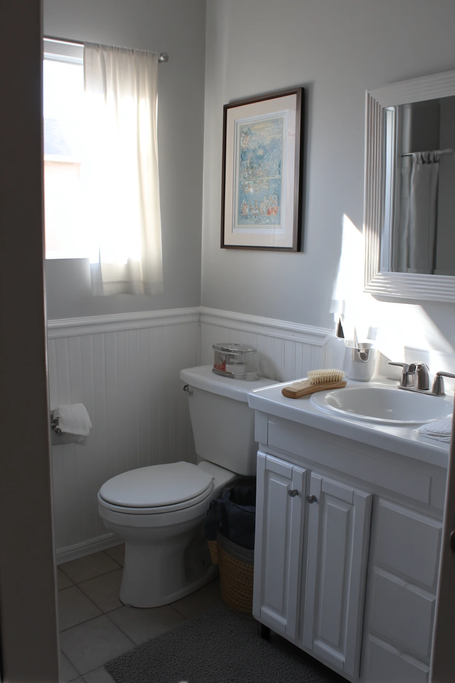 Budget-Friendly White Bathroom with Thrifted Touches