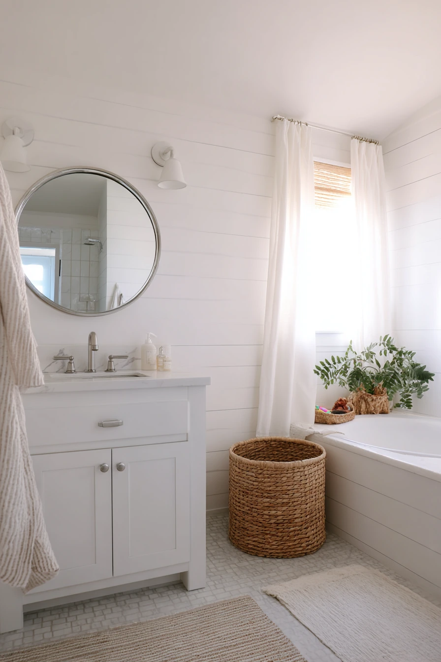 Quiet Family Bathroom with Soft White Layers