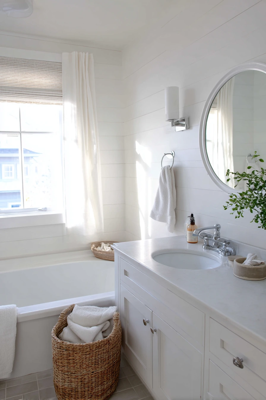 Quiet Family Bathroom with Soft White Layers