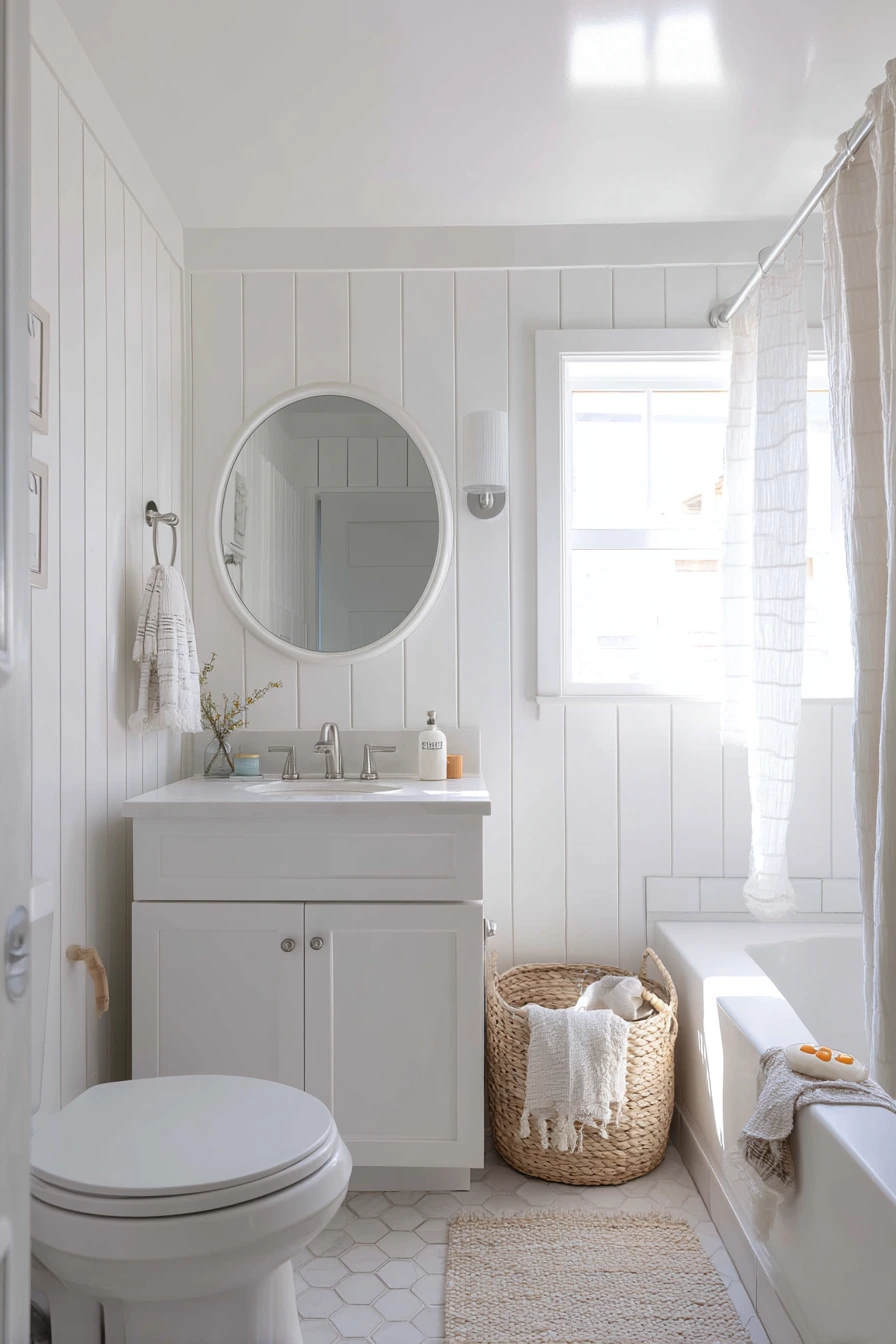 Quiet Family Bathroom with Soft White Layers