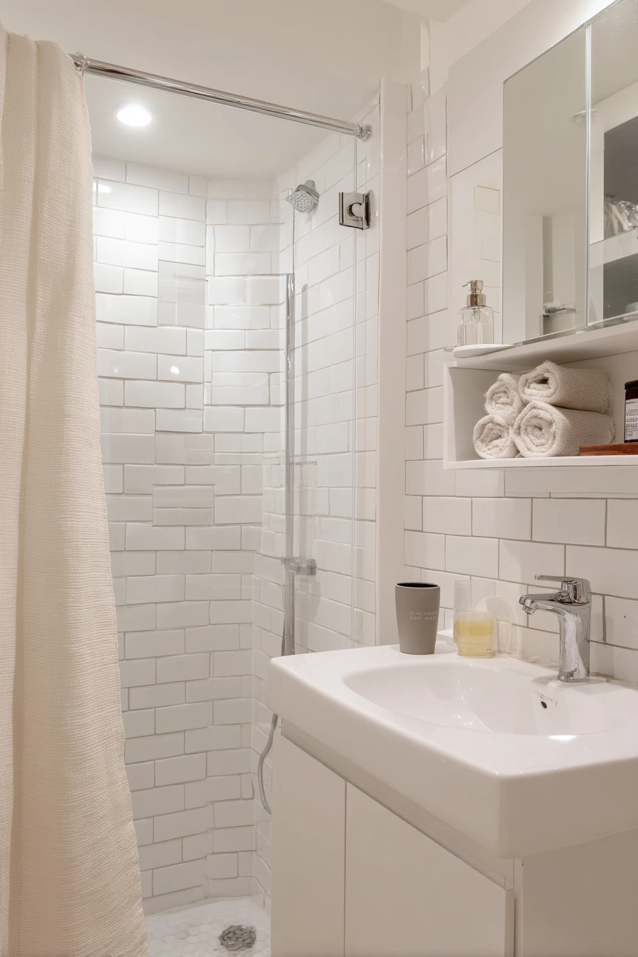 Small Apartment White Bathroom Storage Idea