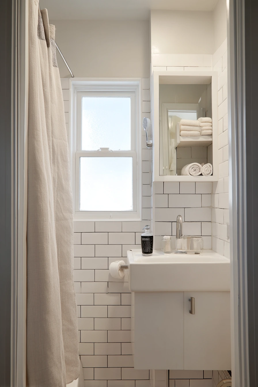 Small Apartment White Bathroom Storage Idea