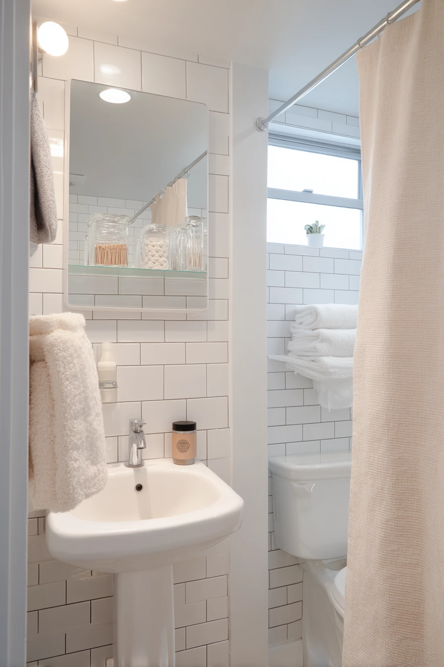 Small Apartment White Bathroom Storage Idea