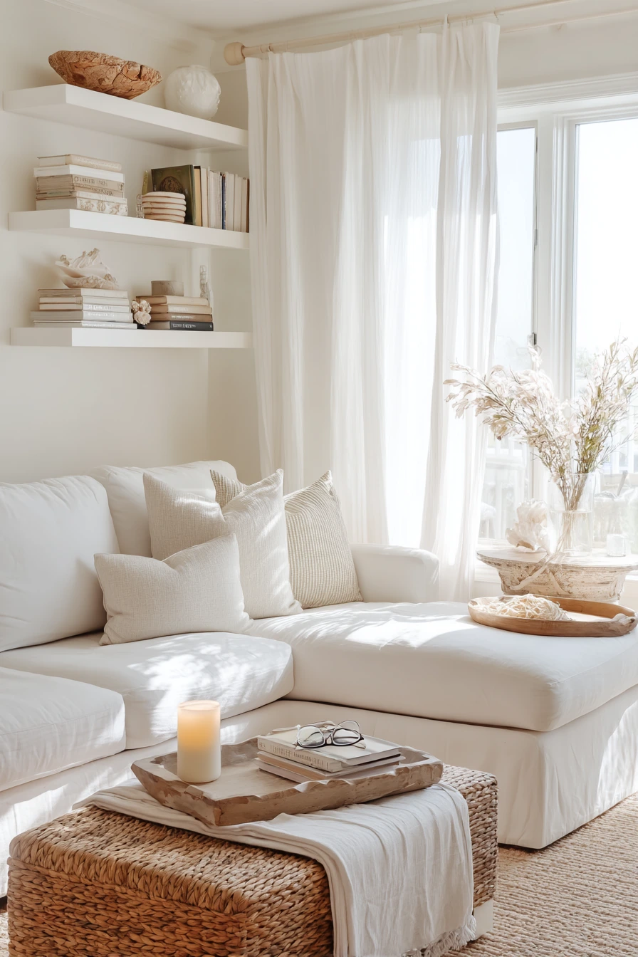 Coastal White Living Room Morning