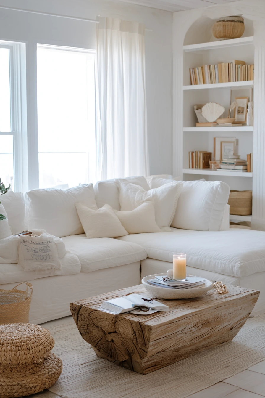 Coastal White Living Room Morning