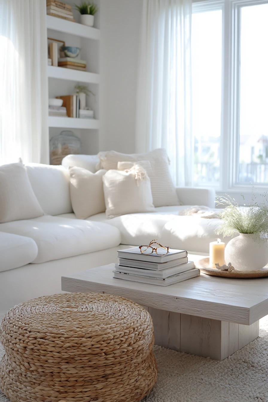 Coastal White Living Room Morning