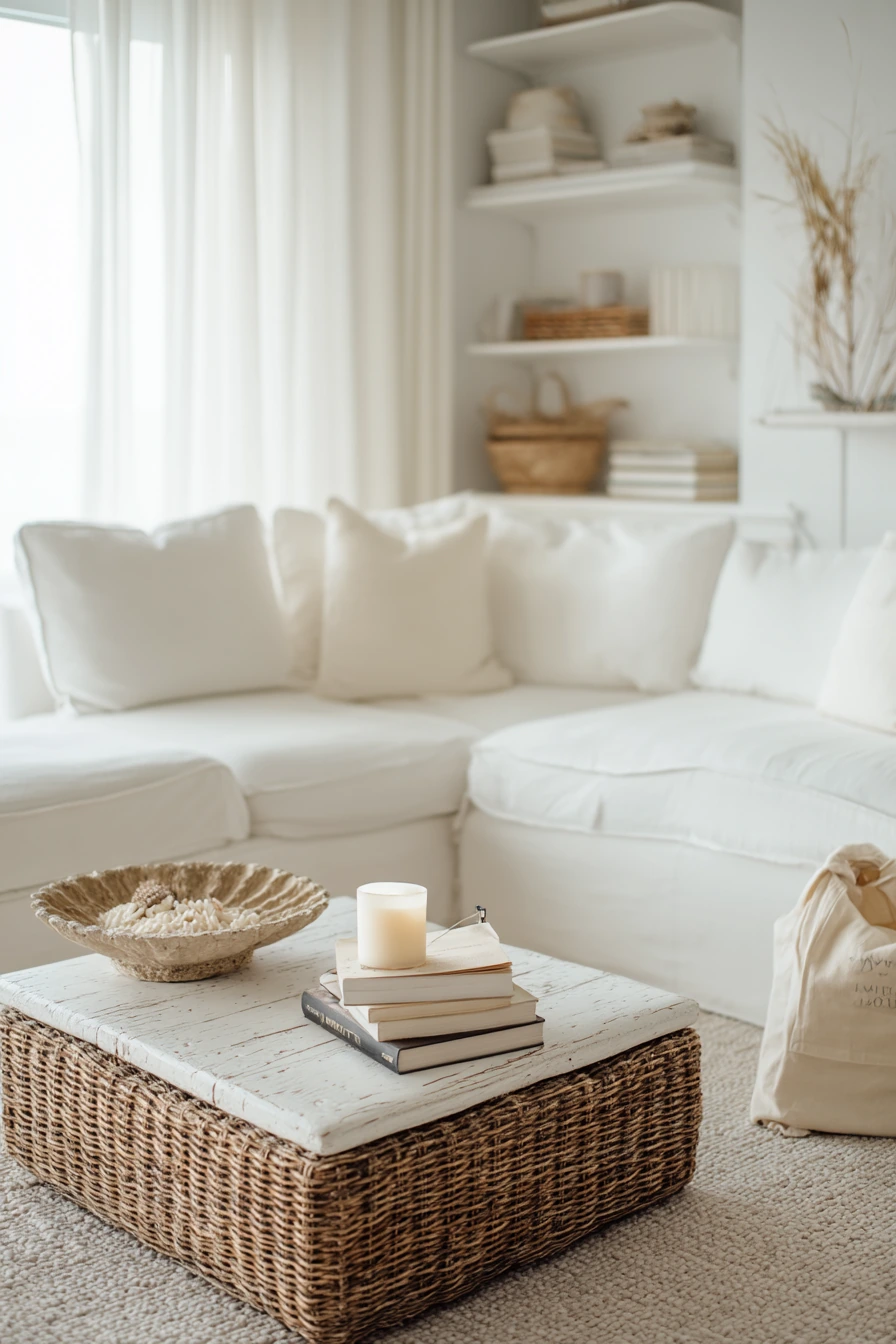 Coastal White Living Room Morning