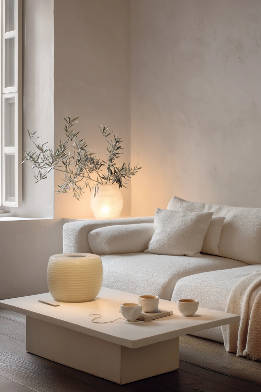 Minimal White Living Room for Quiet Evenings