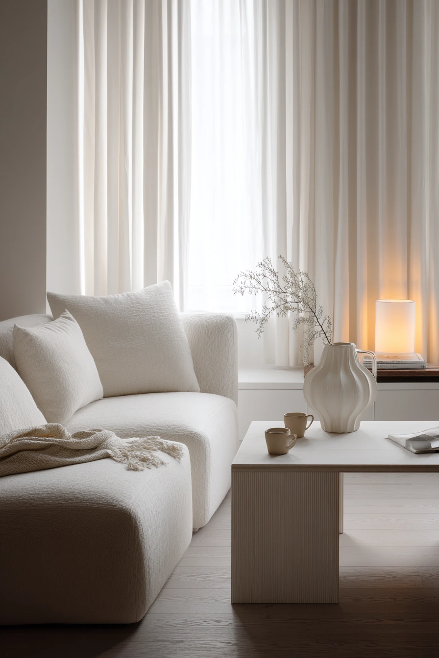 Minimal White Living Room for Quiet Evenings