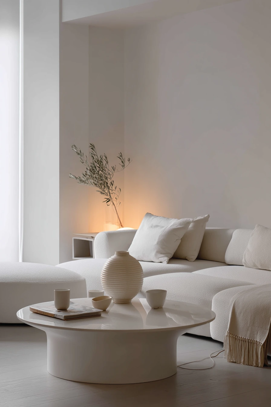Minimal White Living Room for Quiet Evenings