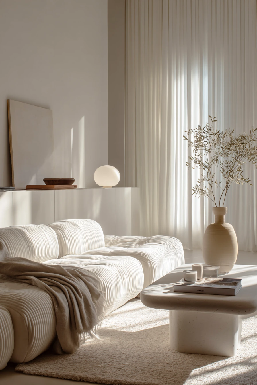 Minimal White Living Room for Quiet Evenings