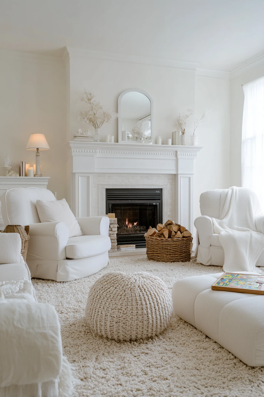 White Living Room with Fireplace Nook