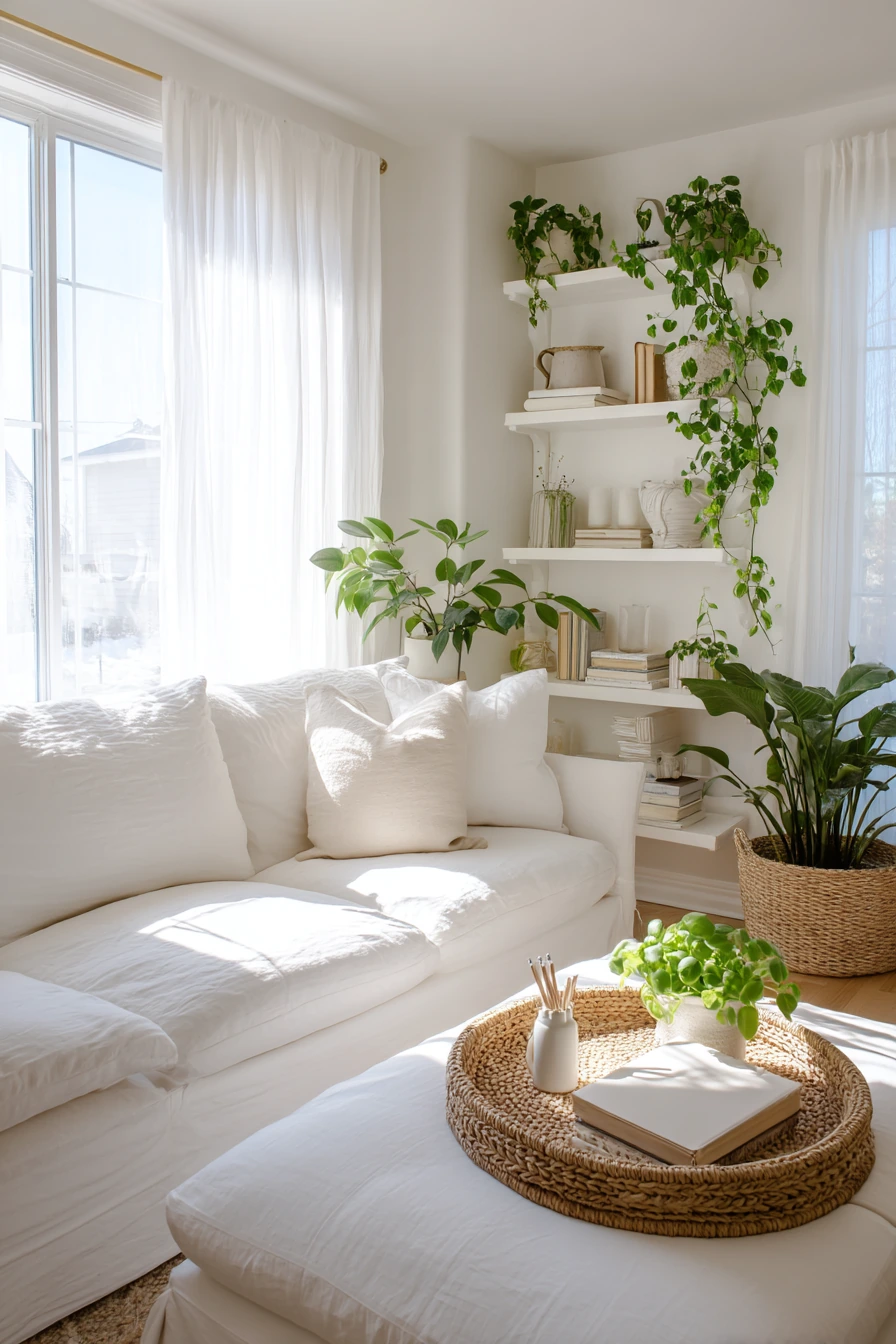 Airy White Living Room with Plants
