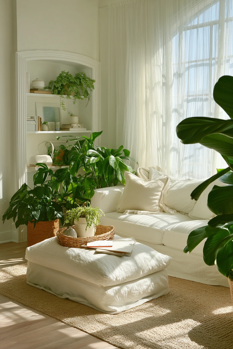 Airy White Living Room with Plants