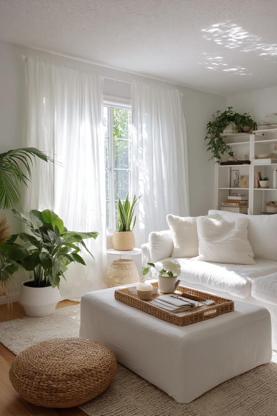 Airy White Living Room with Plants