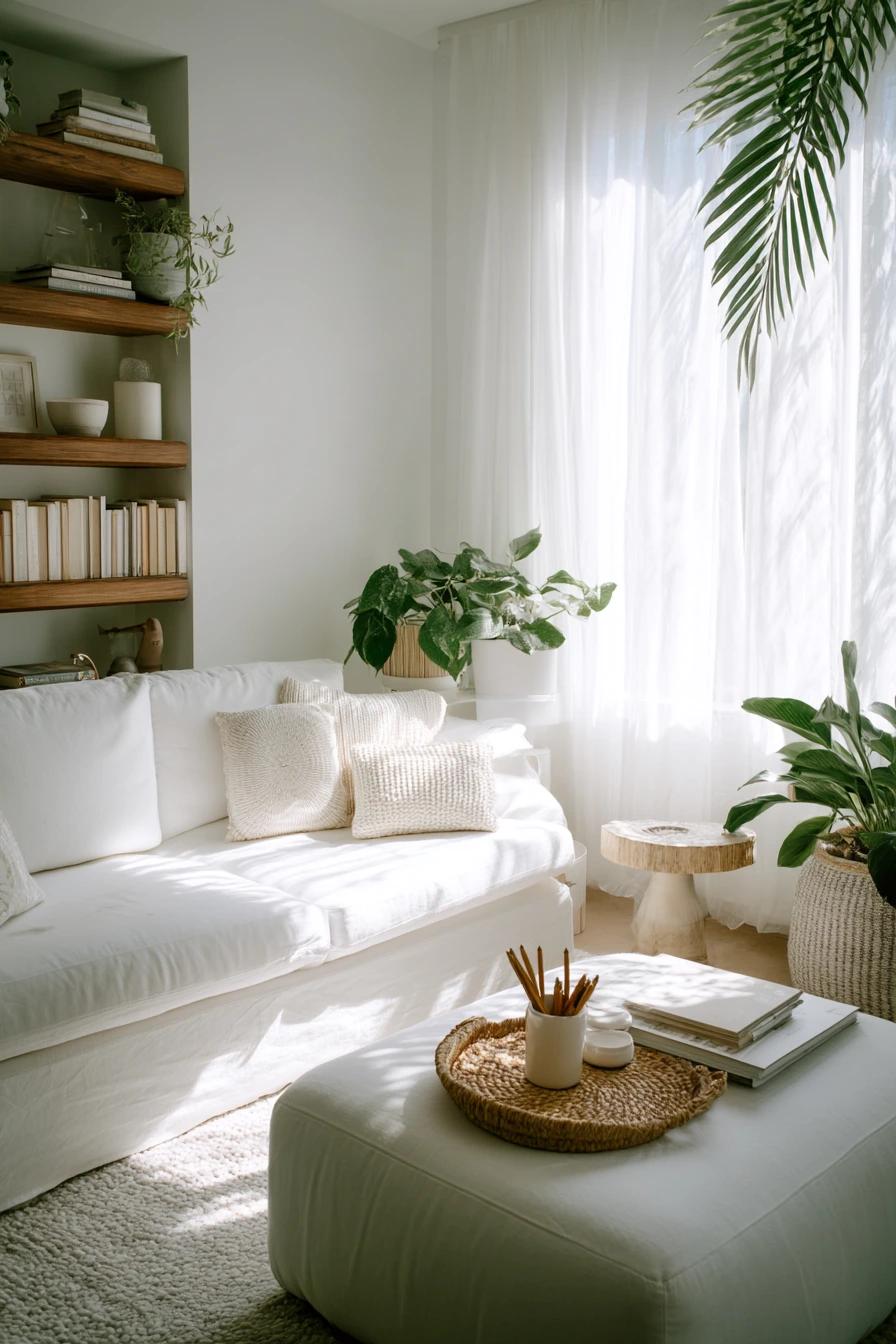 Airy White Living Room with Plants