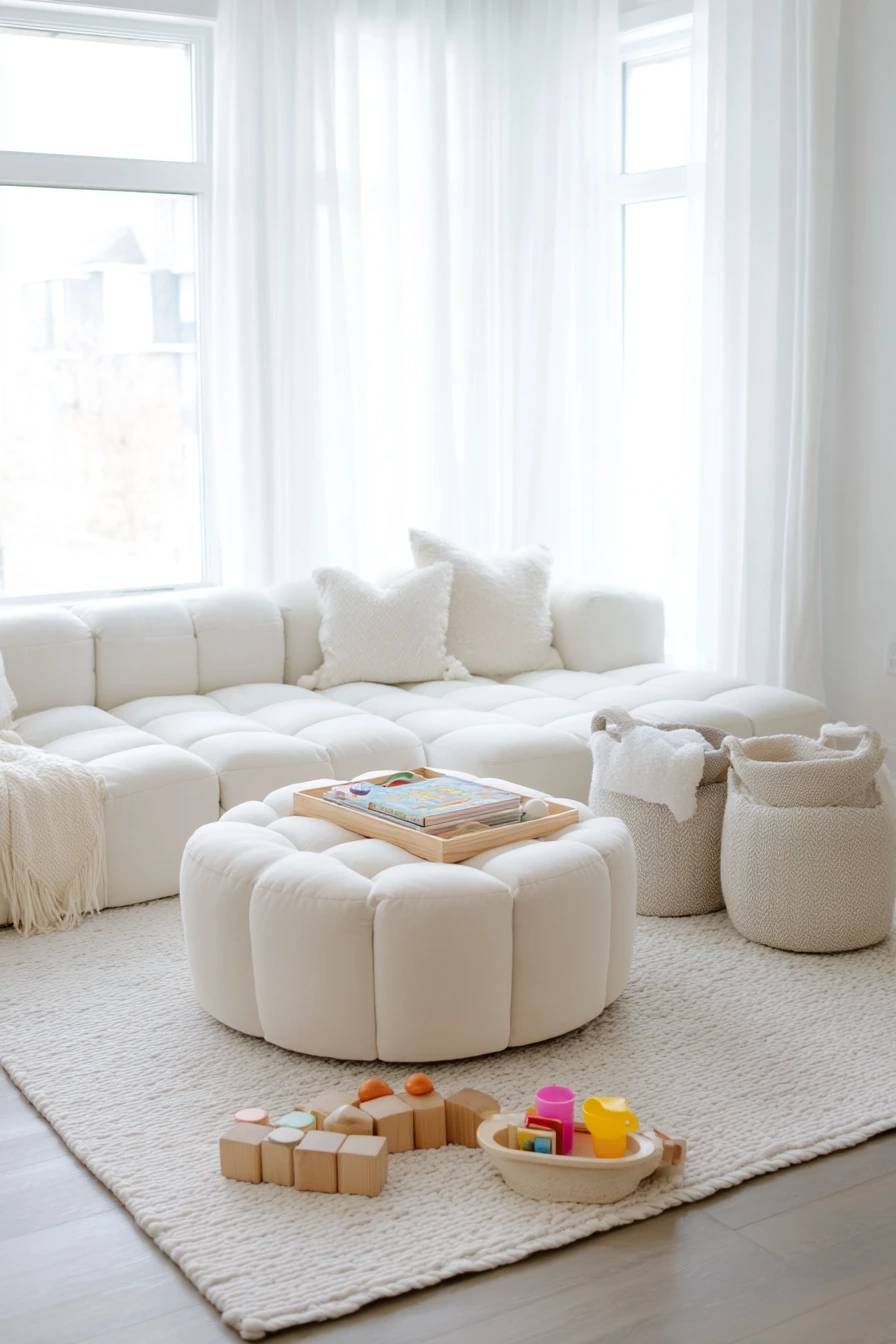 White Living Room with Kid-Friendly Softness