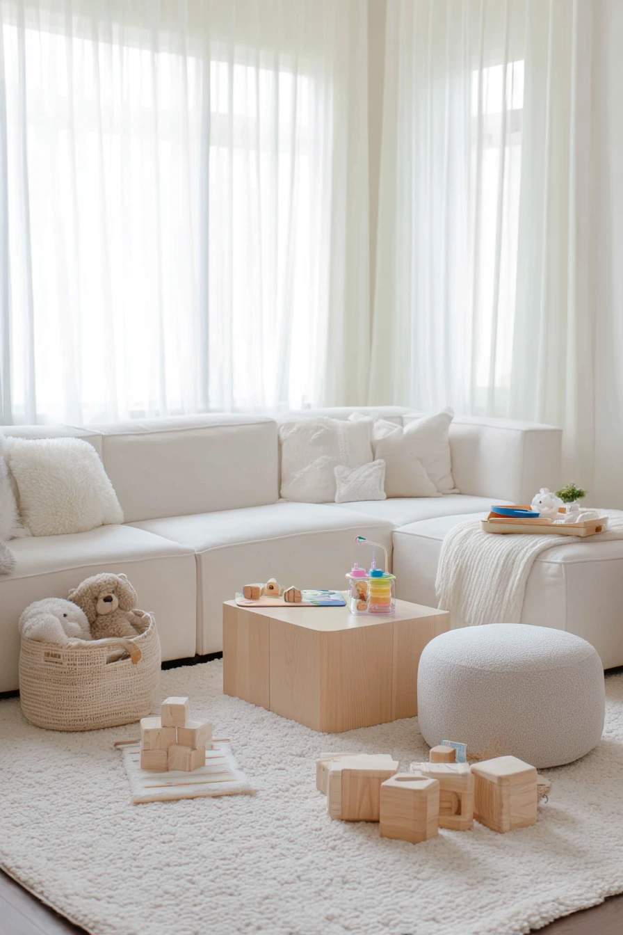 White Living Room with Kid-Friendly Softness