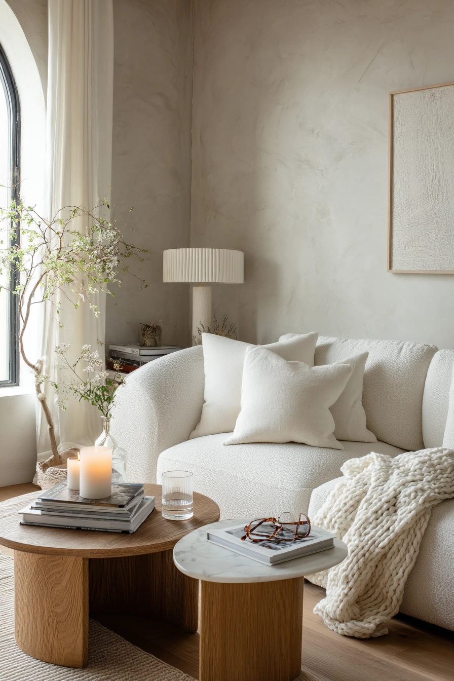 Layered White Living Room with Warm Texture