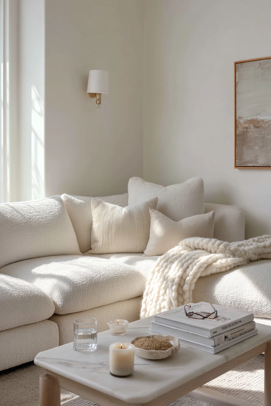 Layered White Living Room with Warm Texture