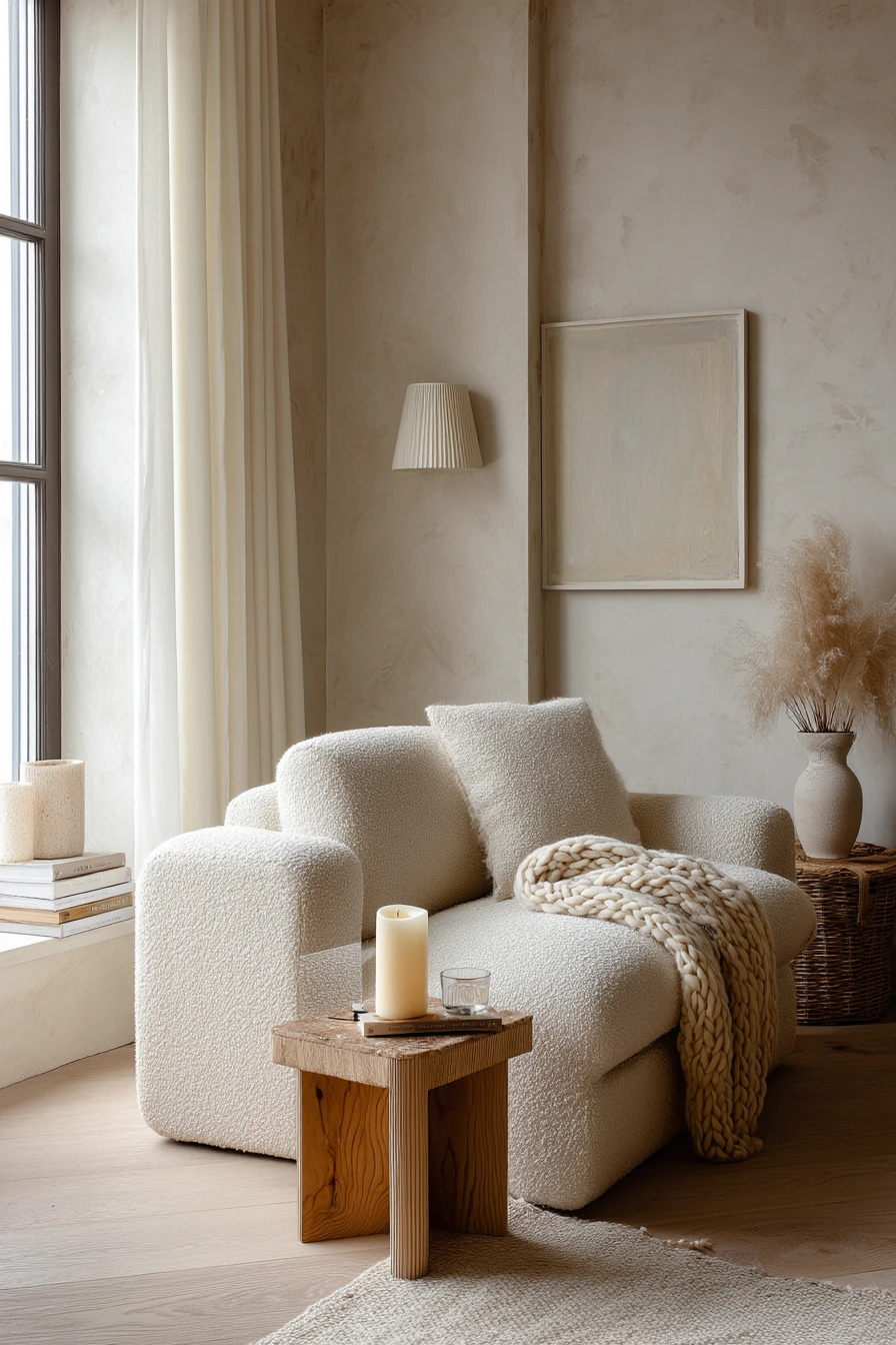 Layered White Living Room with Warm Texture
