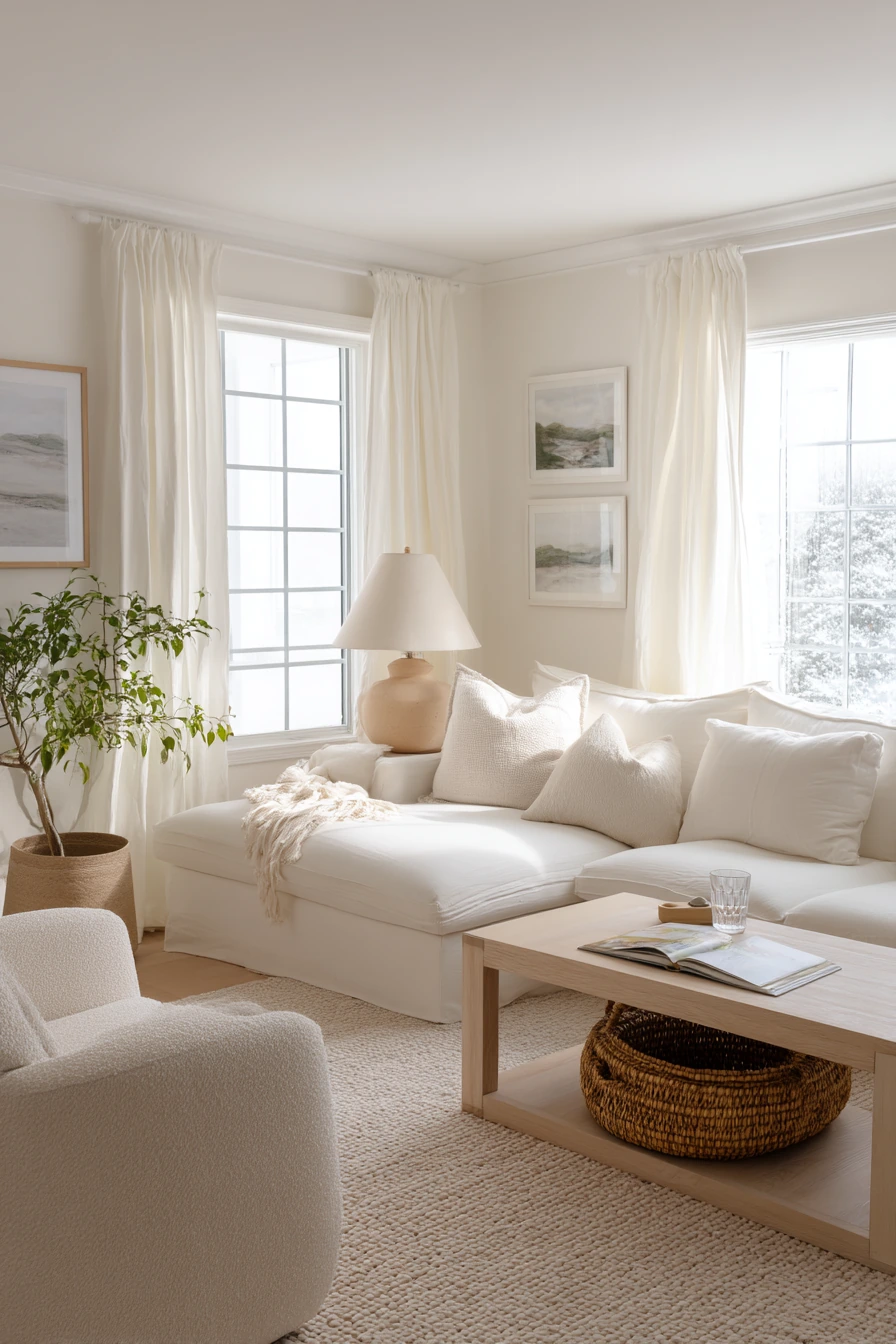 Sunlit Family White Living Room