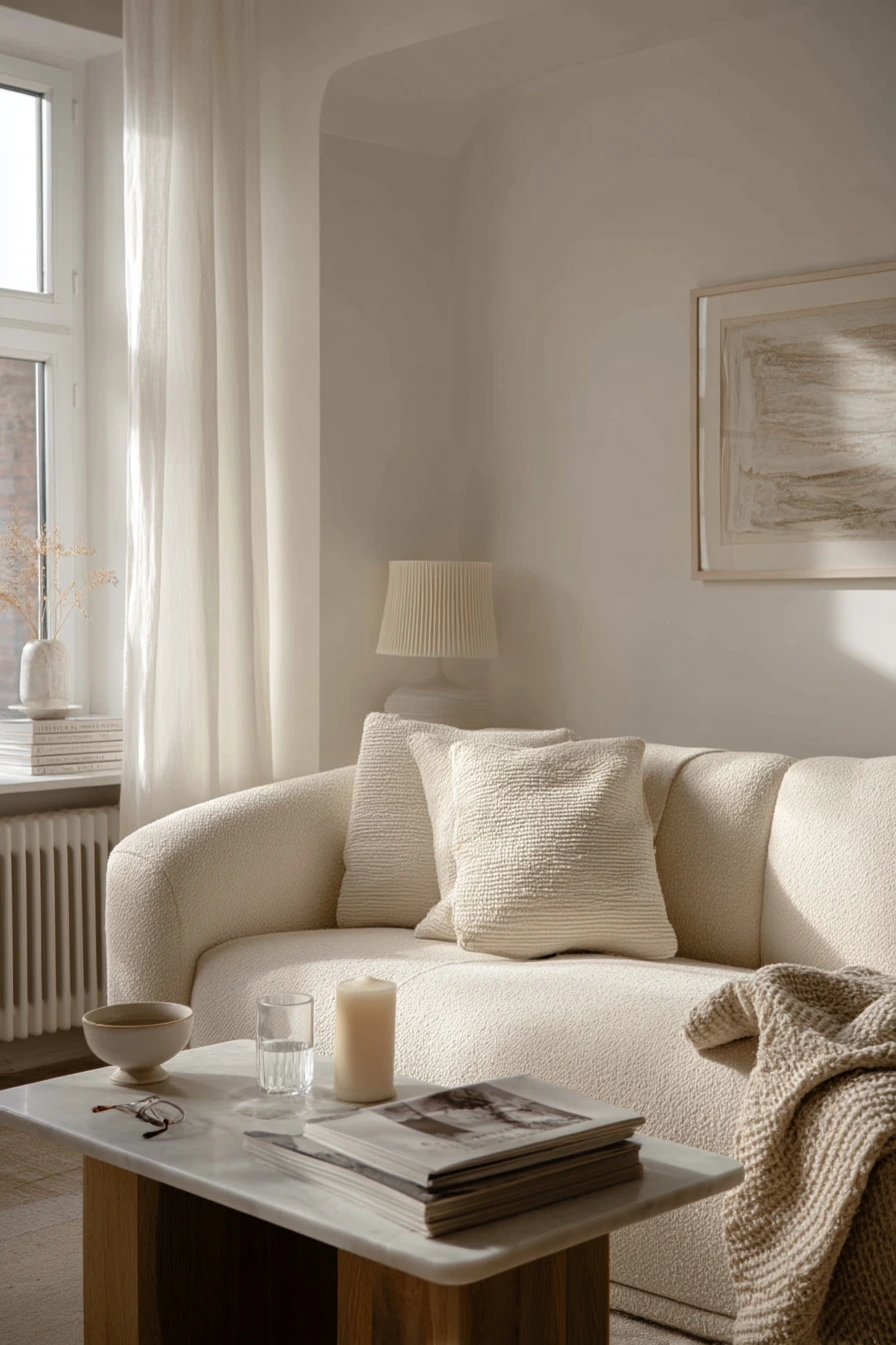 Layered White Living Room with Warm Texture