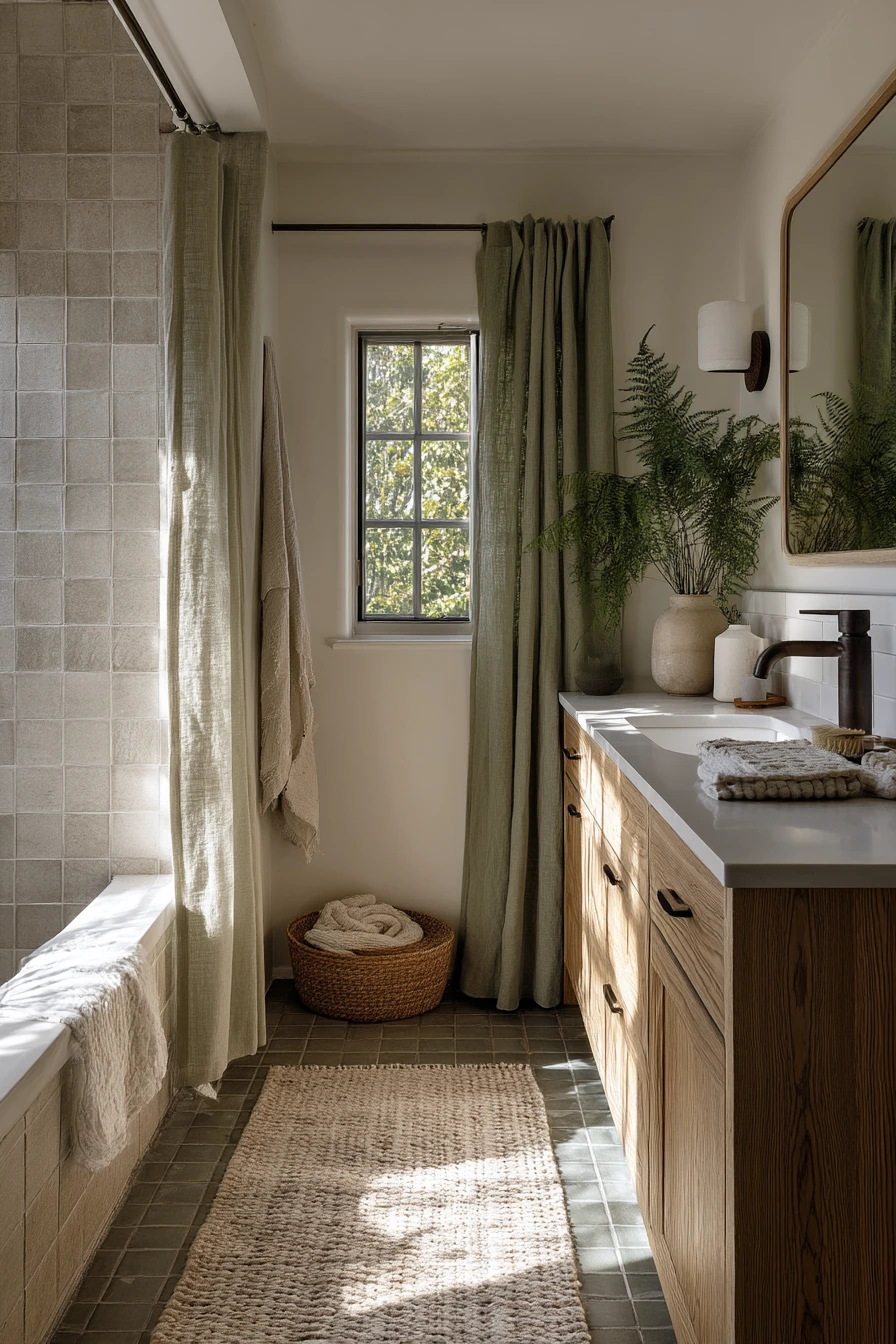 Nature-Inspired Bathroom with Morning Steam