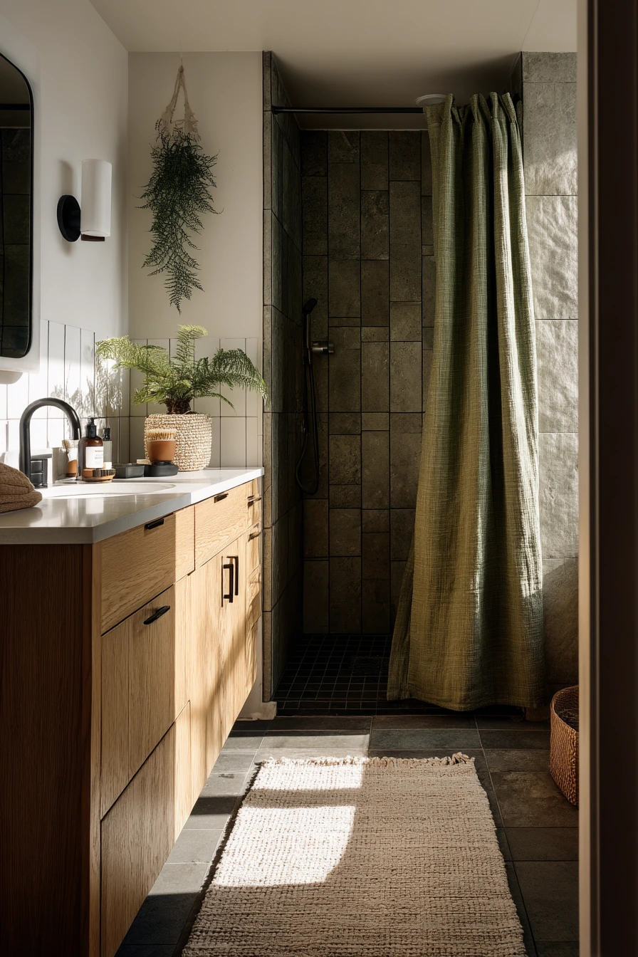 Nature-Inspired Bathroom with Morning Steam