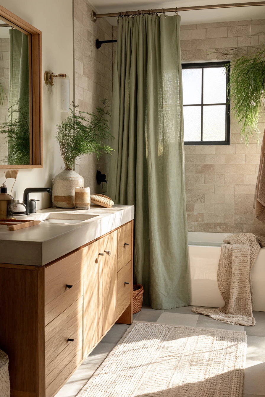 Nature-Inspired Bathroom with Morning Steam