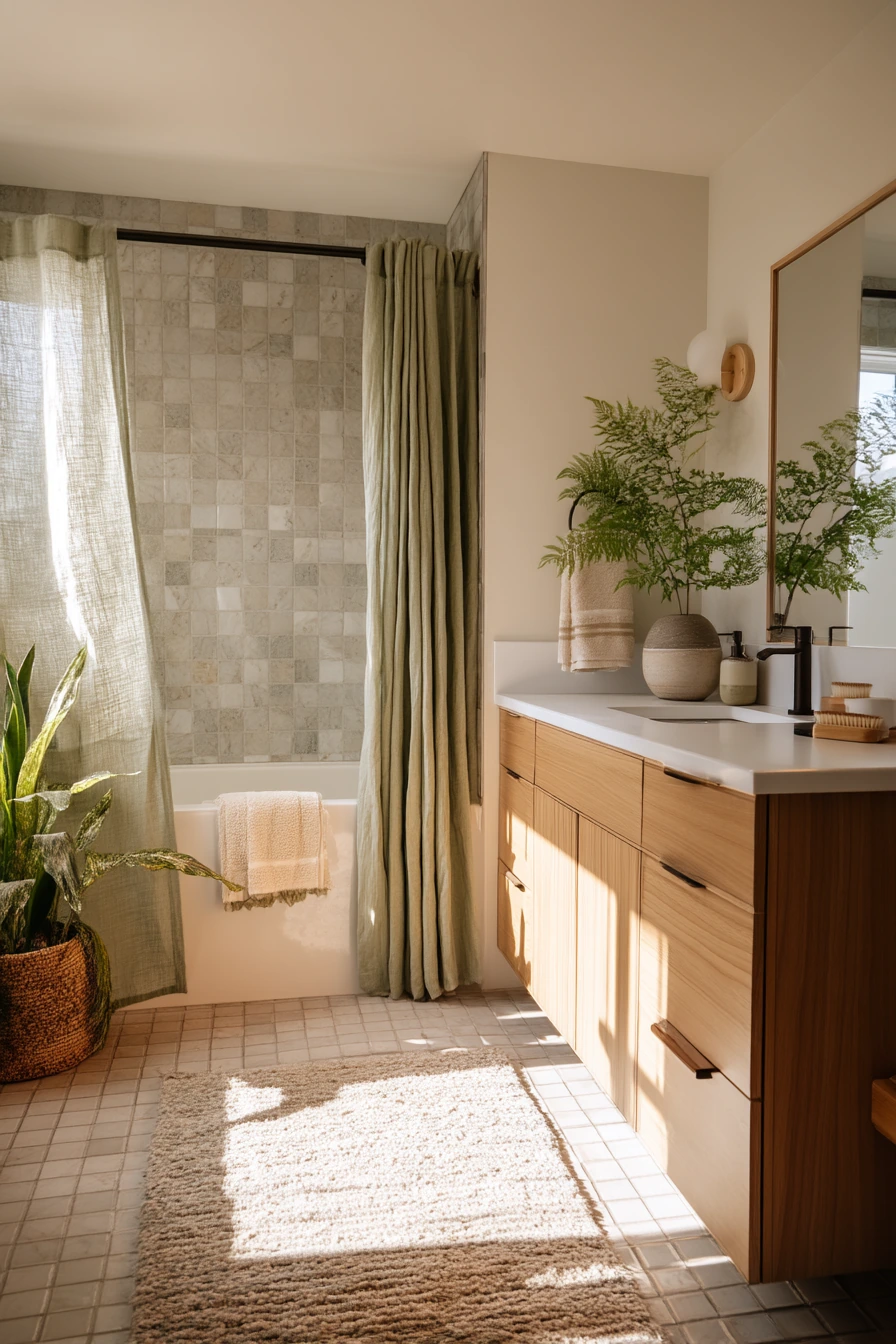 Nature-Inspired Bathroom with Morning Steam