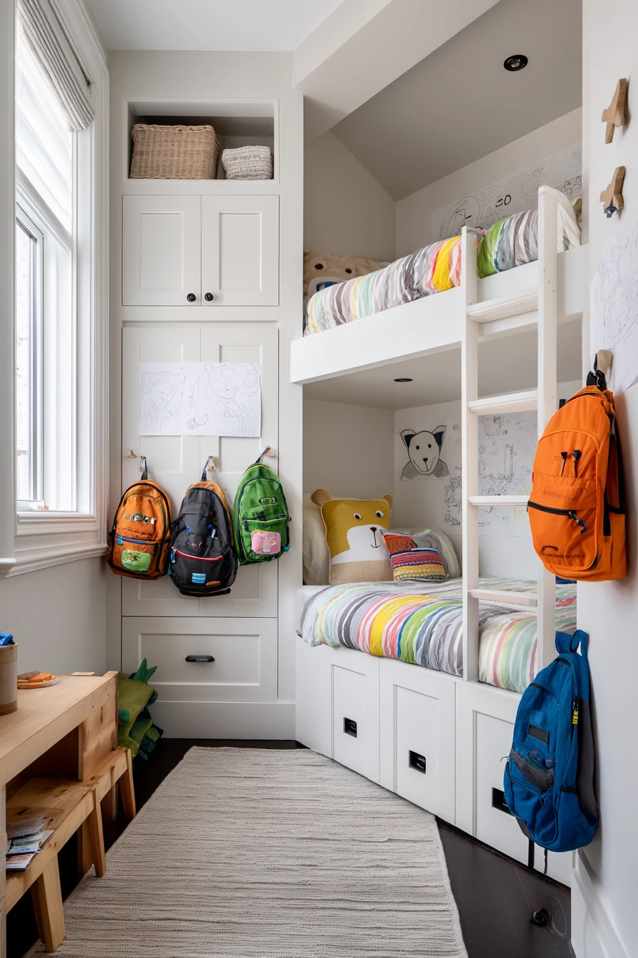 Small-Space Bunk Room with Animal Storage