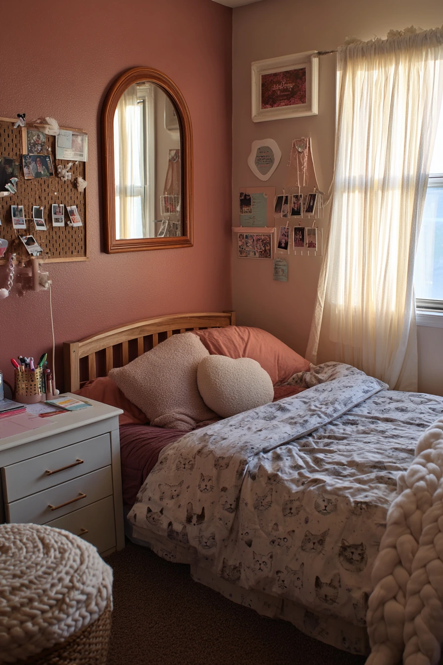 Girl’s Bedroom with Soft Cat Motifs
