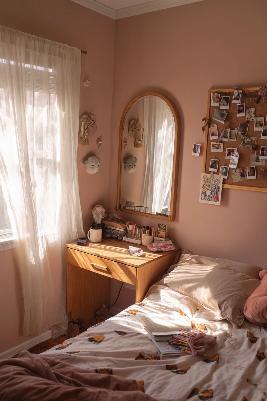 Girl’s Bedroom with Soft Cat Motifs