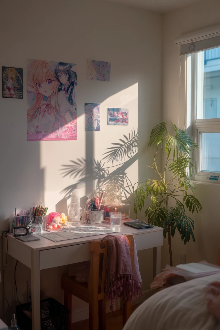 Sunlit Teen Anime Study Nook