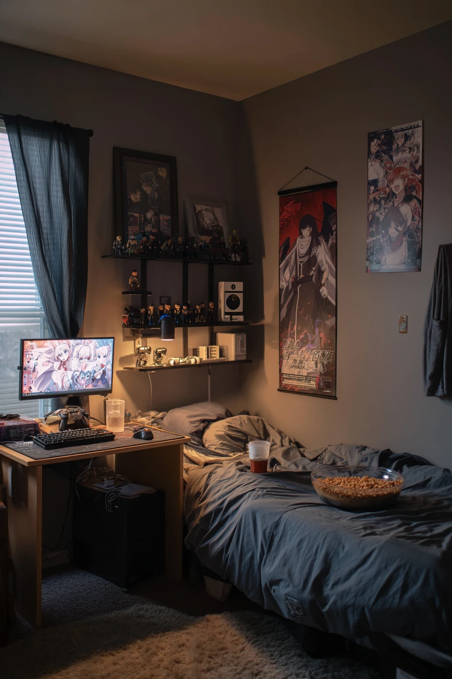 Gamer Anime Bedroom with Warm Glow